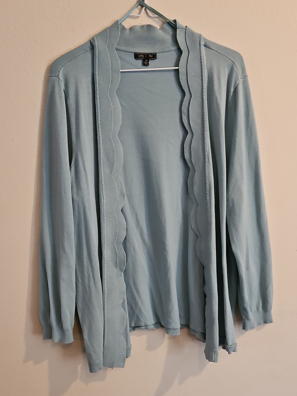 Light Blue Scallop-Trim Open Cardigan